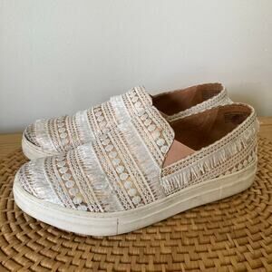 Anthropologie Seychelles White/Silver Varsity Letter Crochet Slip-on Sneakers 10